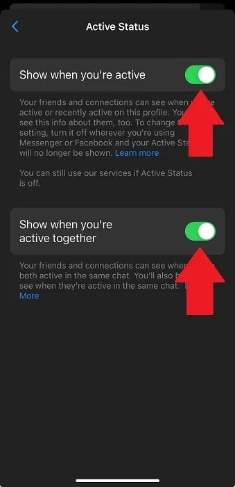 Messenger-Anzeige, wenn Sie aktiv sind
