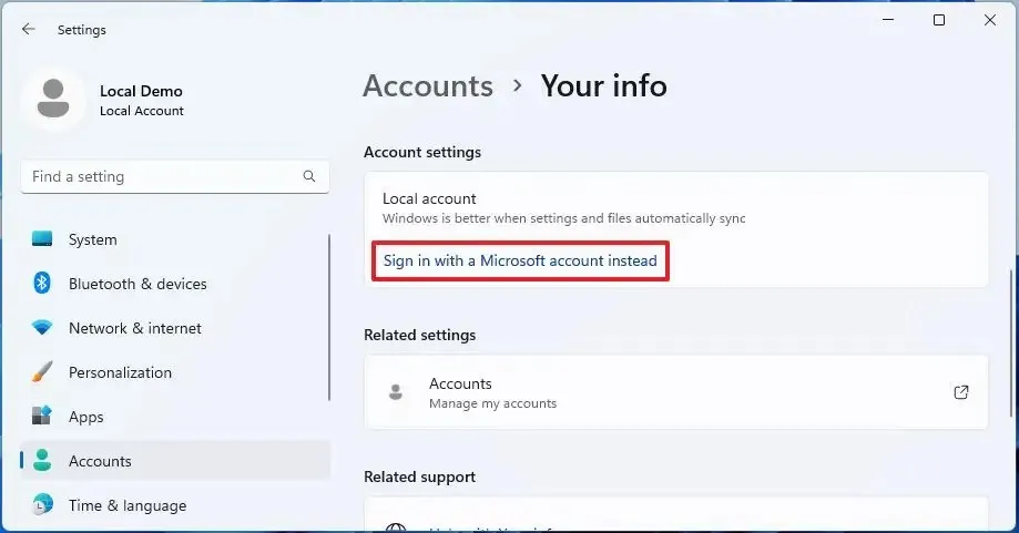 Windows 11 collega l'account Microsoft
