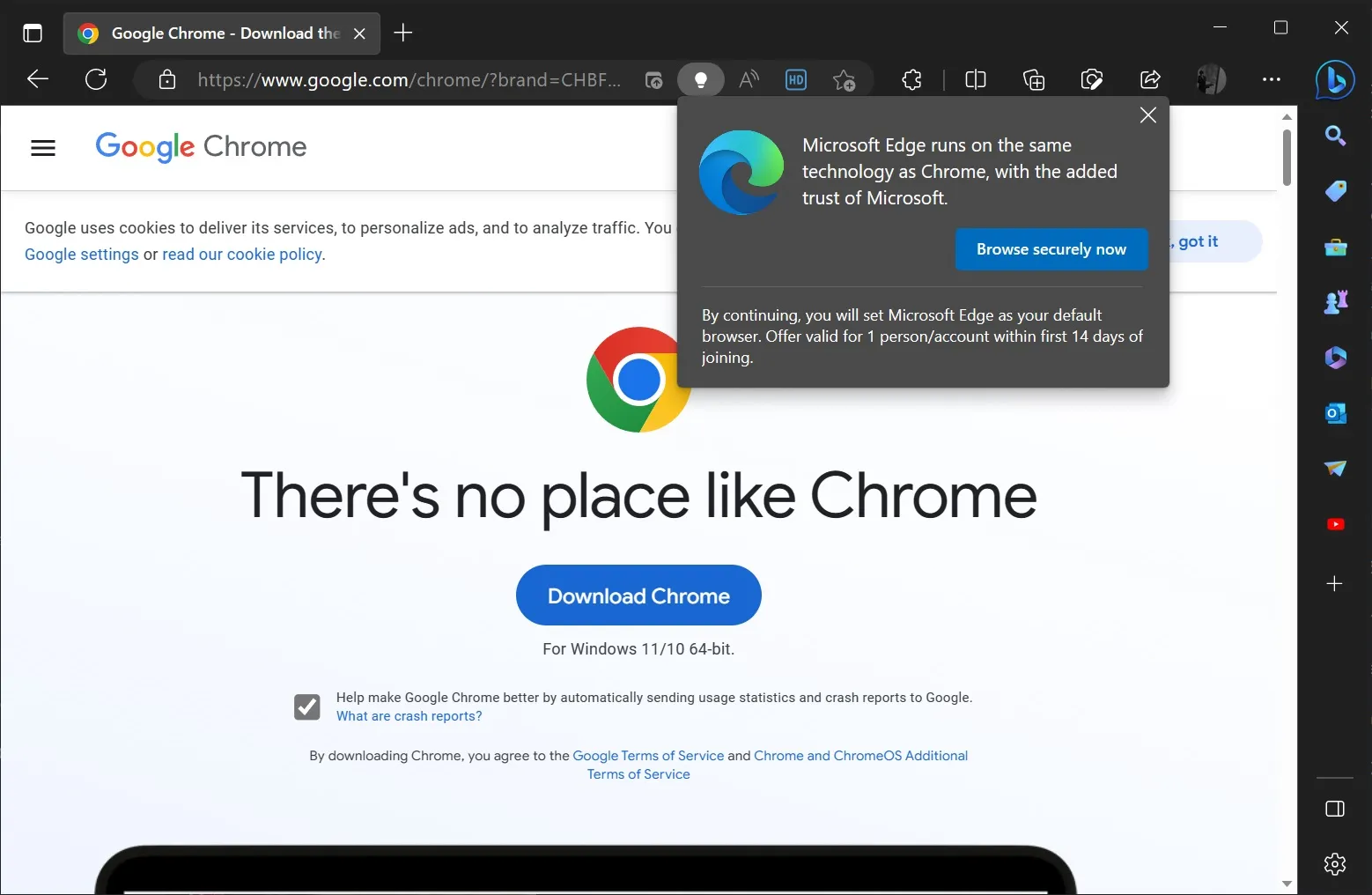 Microsoft Edge-advertentie Chrome
