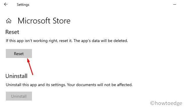 Erro 0x80D05001 da Microsoft Store - Redefinir loja