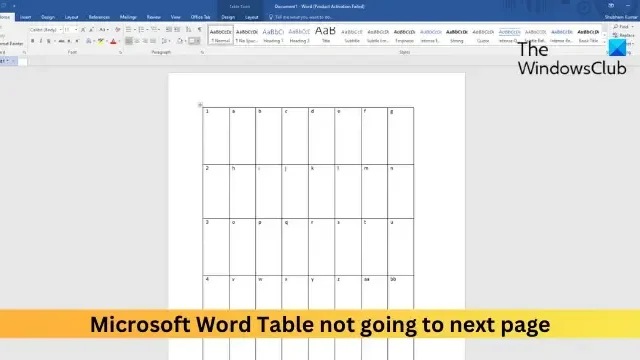 Microsoft Word-Tabelle wechselt nicht zur nächsten Seite
