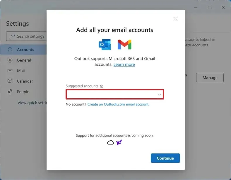 Il nuovo Outlook aggiunge l'account Gmail