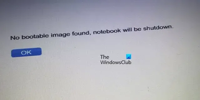 Geen opstartbare afbeelding gevonden, notebook wordt afgesloten