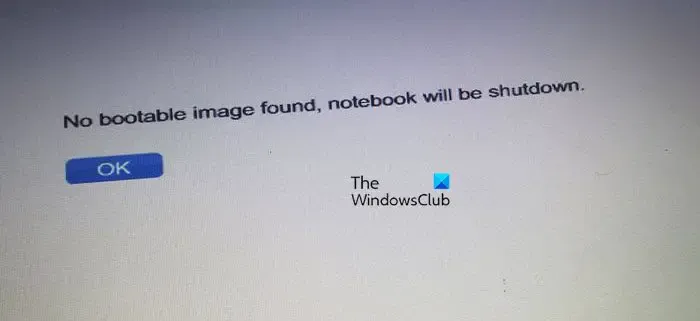 Nessuna immagine avviabile trovata, il notebook si spegnerà