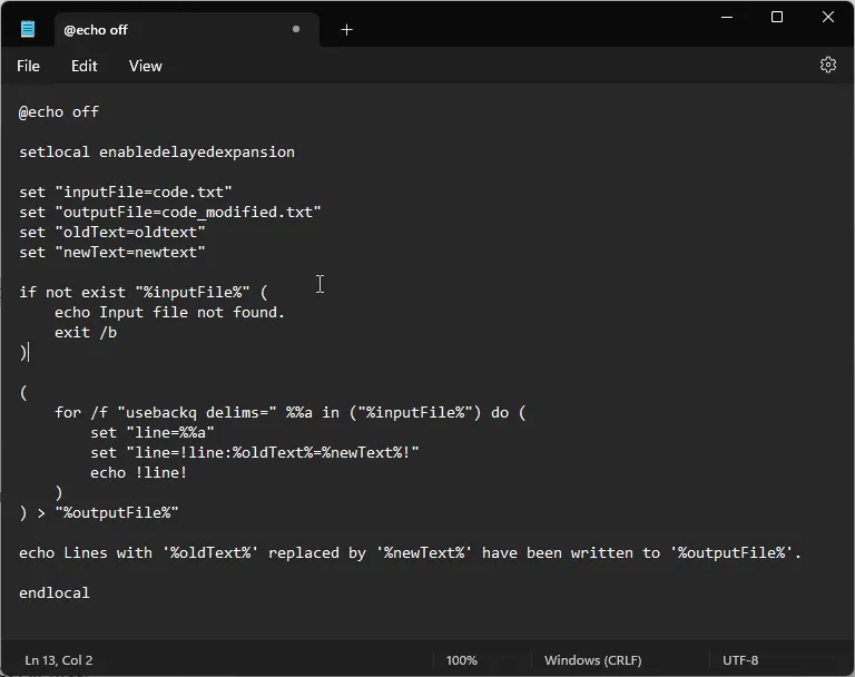 Notepad_edit-opdrachten maken een batchbestand Windows 11