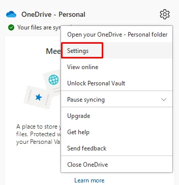 Configurações do OneDrive