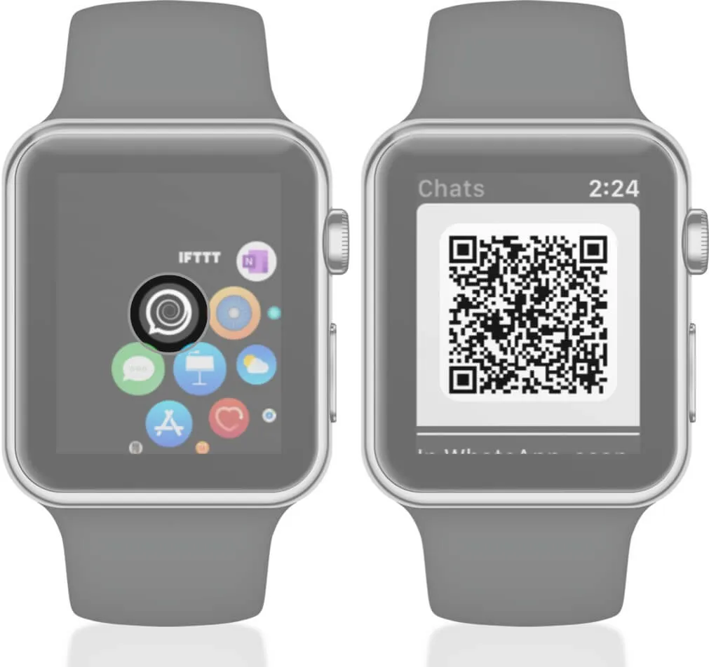 Apple Watch에서 WhatsApp용 WatchChat 2를 열고 QR 코드 스캔