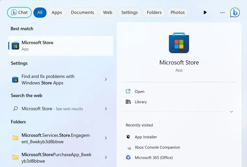 Windows Search で Microsoft Store を開きます。