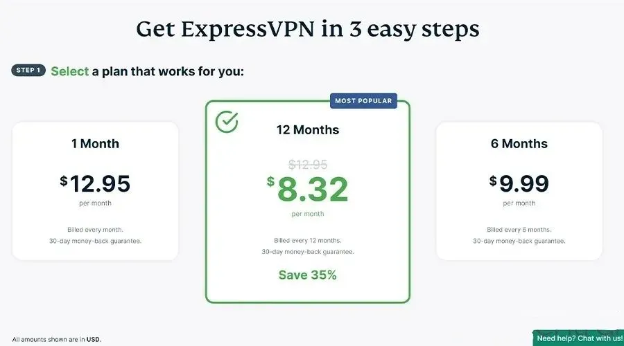 ExpressVPN 定價計劃