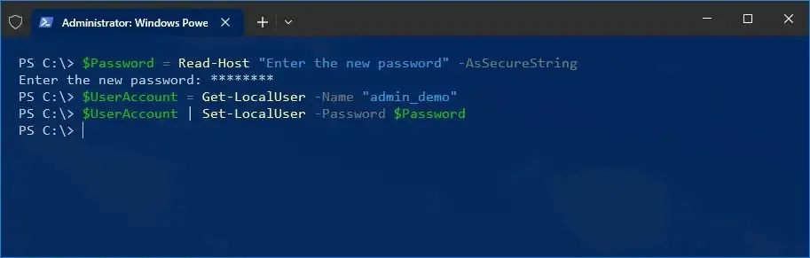 PowerShell でアカウントのパスワードを変更する