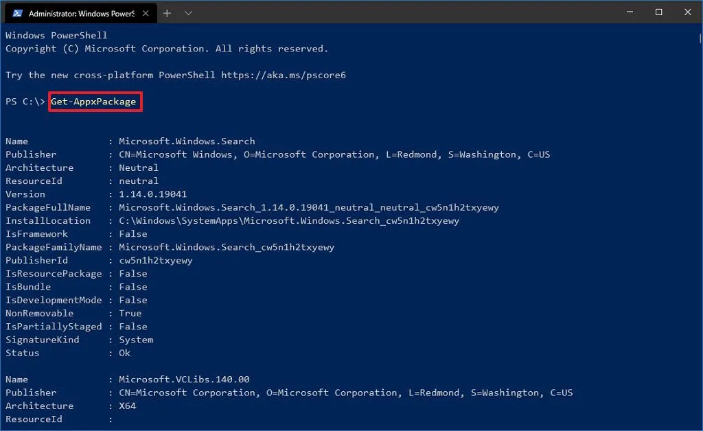 PowerShell Get-AppxPackage 命令