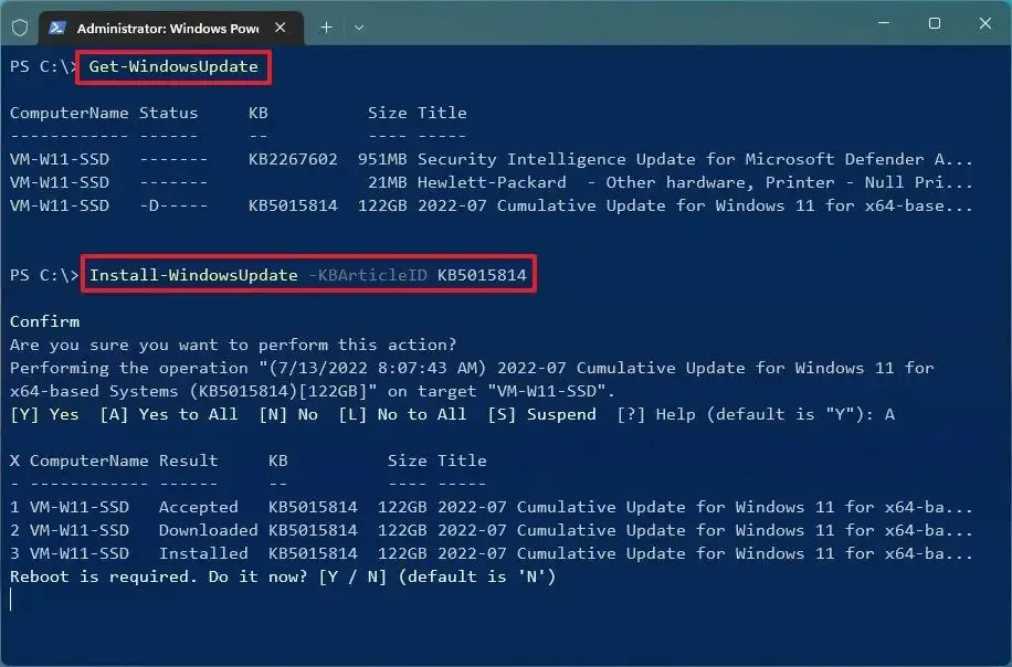 PowerShell installa gli aggiornamenti di Windows 11