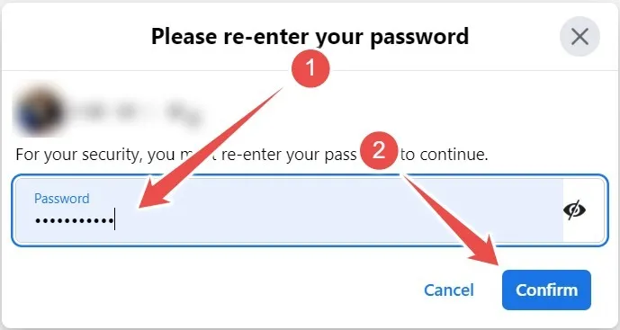 Facebook でファイルをダウンロードするときにパスワードを再入力する