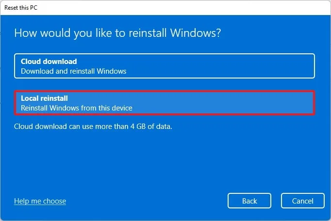 Lokale Neuinstallation von Windows 11
