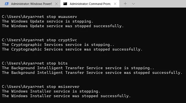 Reset updatecomponenten - stop alle services