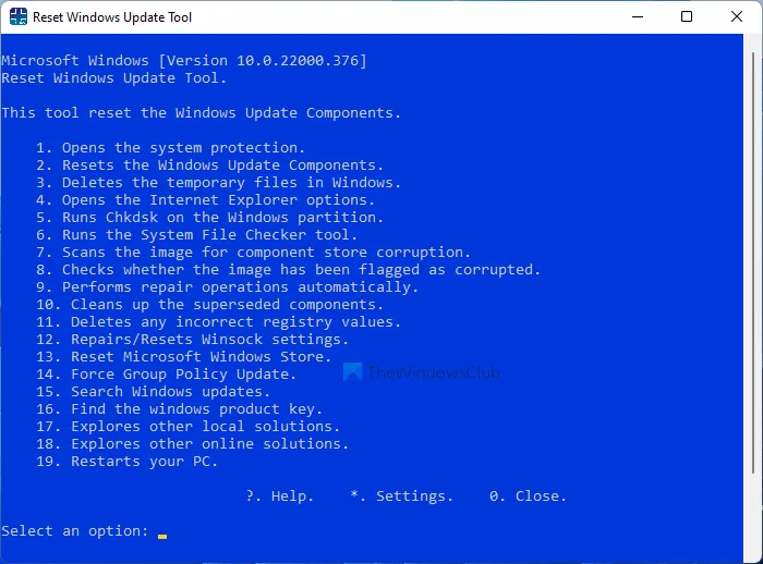 Redefinir a ferramenta de atualização do Windows restaurará as configurações e os componentes para o padrão automaticamente 