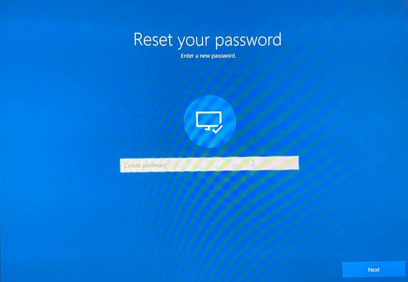 Creazione di una password durante la reimpostazione di un account Microsoft.