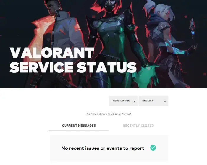 Site Web sur l'état du service de Riot Games