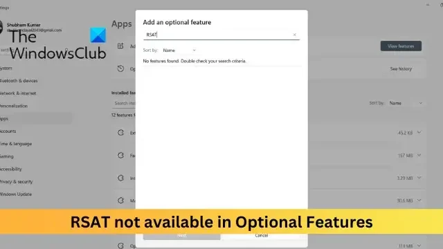 RSAT niet beschikbaar in optionele functies in Windows 11