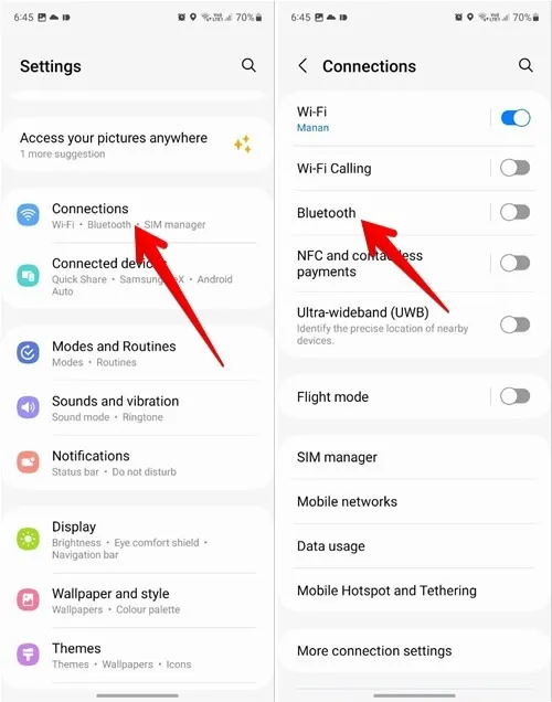 Samsung Activer Bluetooth dans Connexions