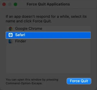 Selecteer Safari, Forceer stop