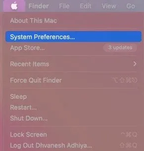 Sélectionnez Préférences Système dans la barre de menus Mac