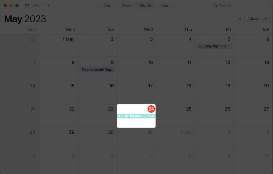 Seleccione la reunión en el calendario en Mac