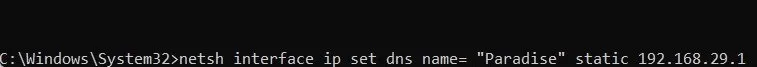 Configuración de una dirección de servidor DNS a través del símbolo del sistema.
