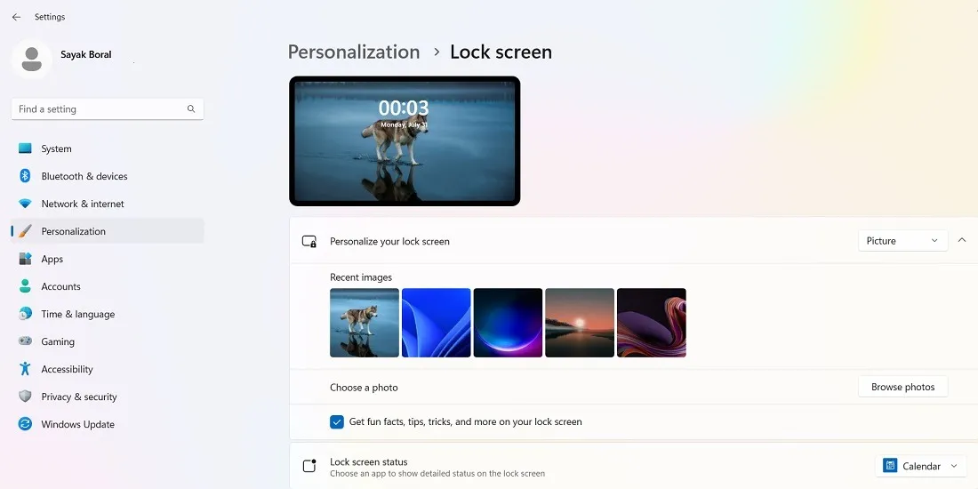 Impostazioni della schermata di blocco accessibili in Windows 11 in Personalizzazione.