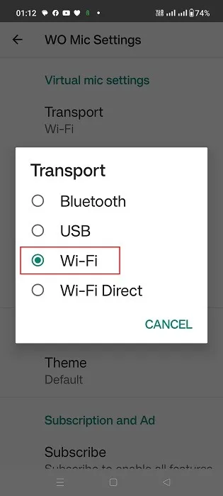スマートフォンのマイク Windows Wo Mic Android Wi Fi Transport 選択 1 を使用