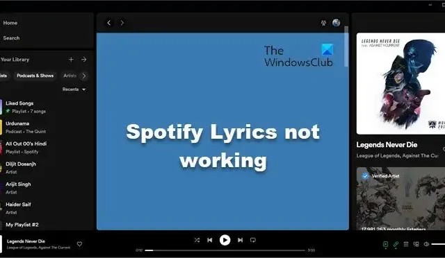 Beheben Sie, dass Spotify-Lyrics auf einem Windows-PC nicht funktionieren