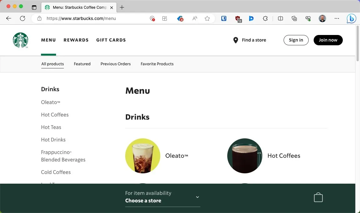 Aplicativo Web progressivo da Starbucks