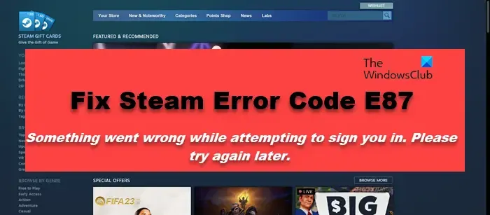Corrigir código de erro E87 do Steam