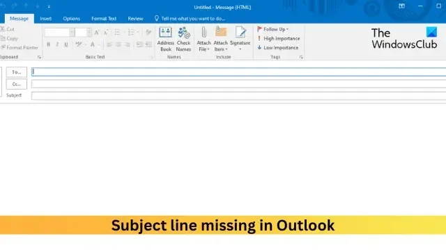 Linha de assunto ausente no Outlook; Como adicionar?