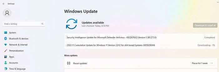 Vérification des mises à jour Windows.