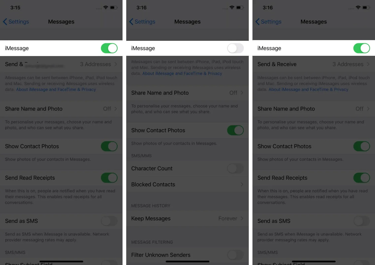 Alternar iMessage en iPhone