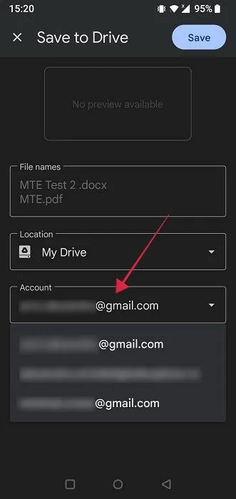 Modification de l'adresse e-mail Google Drive à partager via l'application Google Drive.
