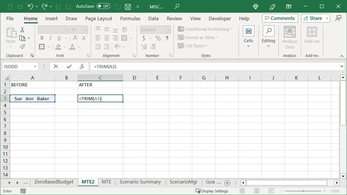 Formule de coupe dans Excel