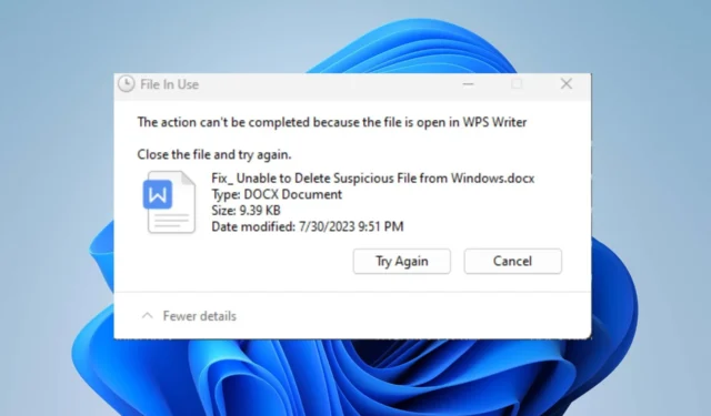 Fix: Verdächtige Datei kann nicht aus Windows gelöscht werden