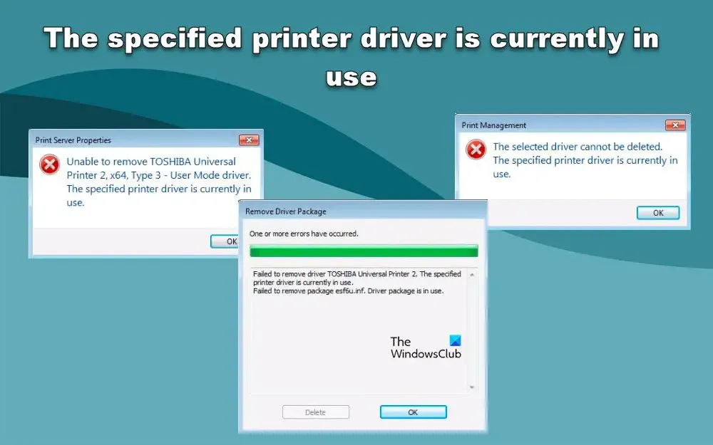 Het opgegeven printerstuurprogramma is momenteel in gebruik
