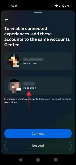 Facebook Instagram Android のリンクを解除 Fb を選択