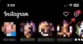 Icona a forma di bolla per i messaggi diretti nella vista Instagram.