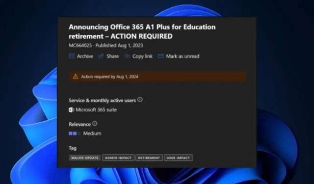 Microsoft va retirer Office 365 A1 Plus pour l’éducation