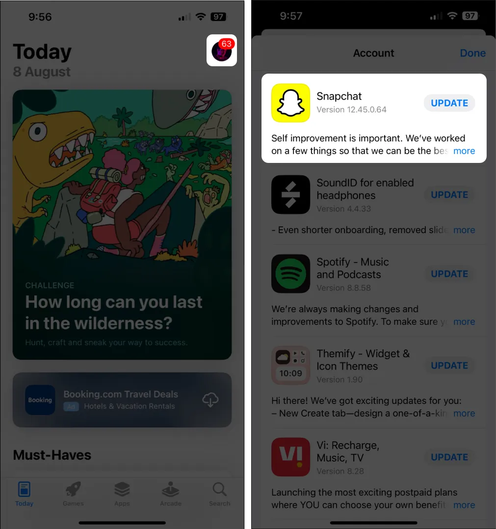 Mettre à jour Snapchat dans l'App Store
