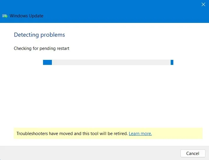 Windows Update トラブルシューティング ツールは、保留中の問題を検出します。