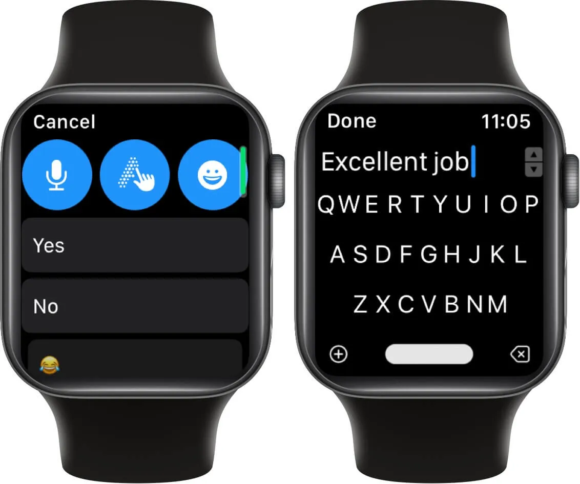 usa la tastiera qwerty o la dettatura vocale per rispondere ai messaggi di whatsapp su Apple Watch