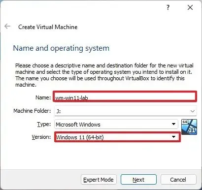 Impostazioni della macchina virtuale Windows 11