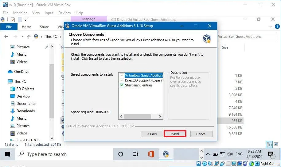 VirtualBox instala drivers do Windows 10