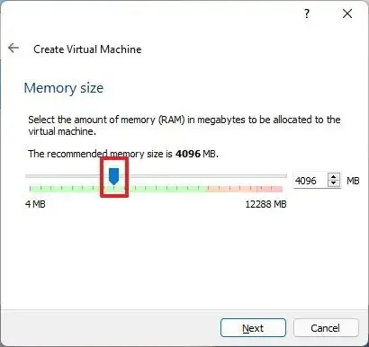 VirtualBox 選択メモリ