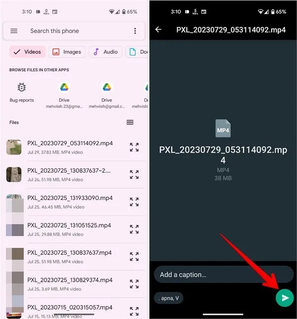Whatsapp Android Invia video come documento